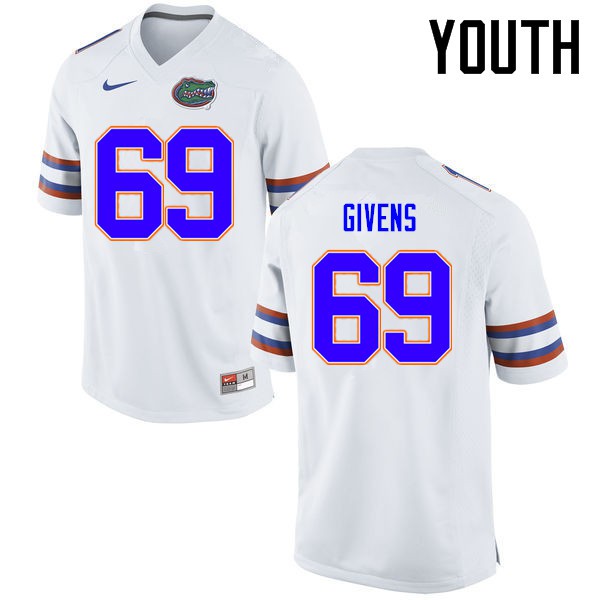 Florida Gators Youth #69 Marcus Givens College Football Jerseys White